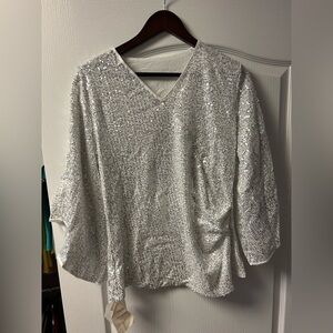 Sequin V-Neck Silver Top